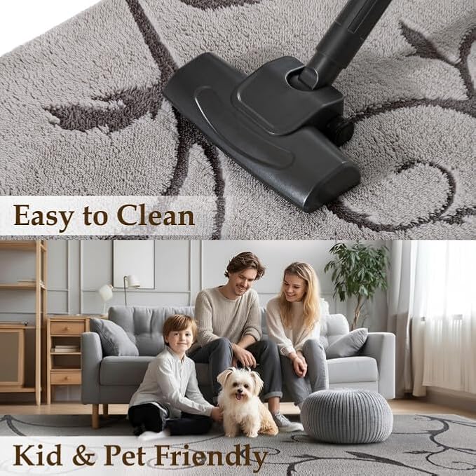 PureCozy Gray Washable Area Rug 4x6 Soft Shag Rugs for Kids Room Modern Boho High Pile Non-Shedding Throw Rugs Non Slip Indoor Office Carpet for Playroom Bedroom Living Room