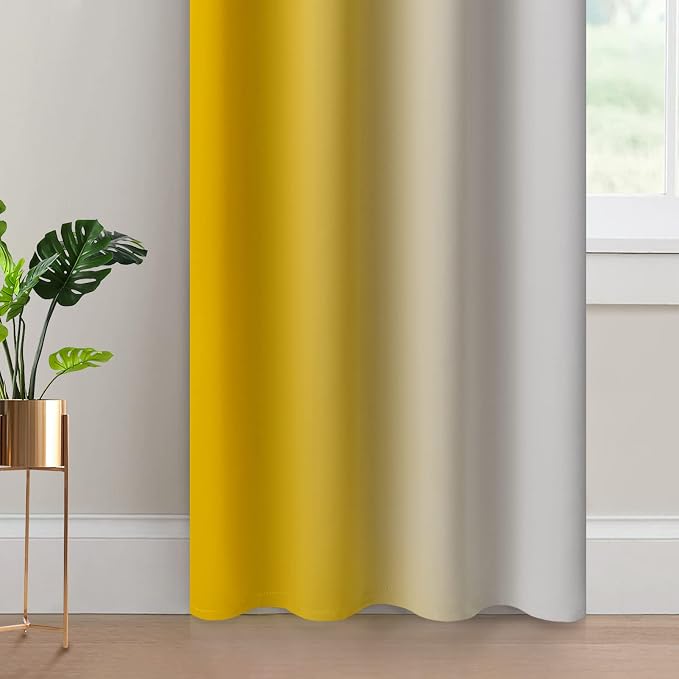 Yakamok Yellow Ombre Curtains 84 Inches Long, Light Blocking Gradient Color Curtain Panels, Room Darkening Grommet Window Drapes for Bedroom(52x84 Inch, 2 Panels) | Room Darkening Curtains 84,Thermal Insulated Gradient Color Drape,Light Blocking Gromme...
