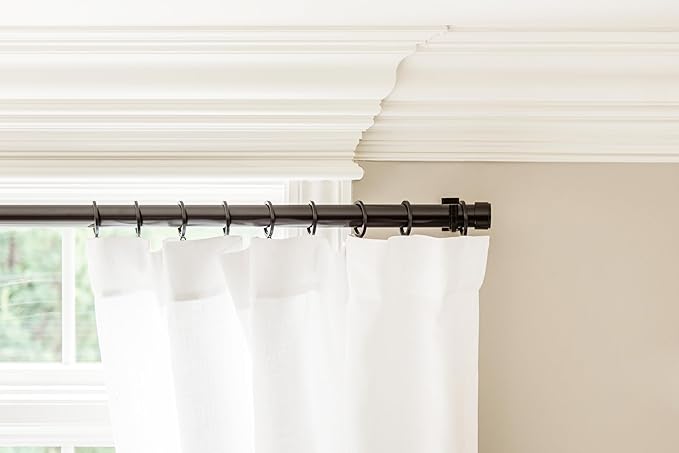 BlastHome® Non-Adjustable Luxury Curtain Rods for Windows, 1 ¼” Rod Set, 10 foot Fixed Length (Three Rods Connect for a Seamless Look), Tuxedo Black