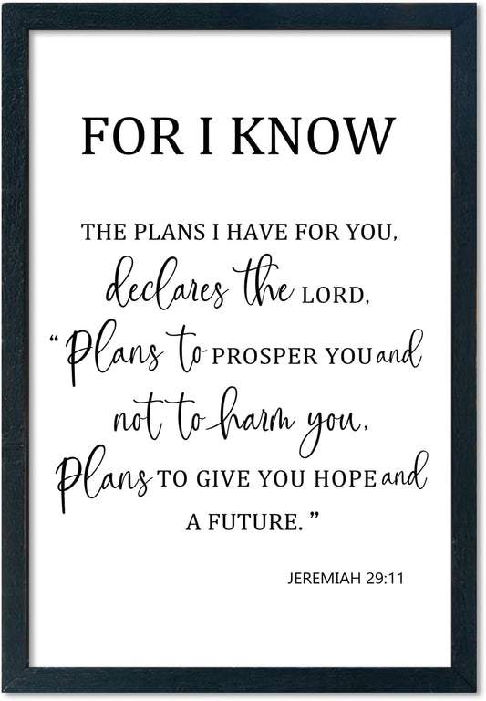 LuZhiQiang Jeremiah 29 11 Wall Art 16"×11" For I Know The Plans I Have for You Sign Wood Framed Wall Decor Hanging (Black)