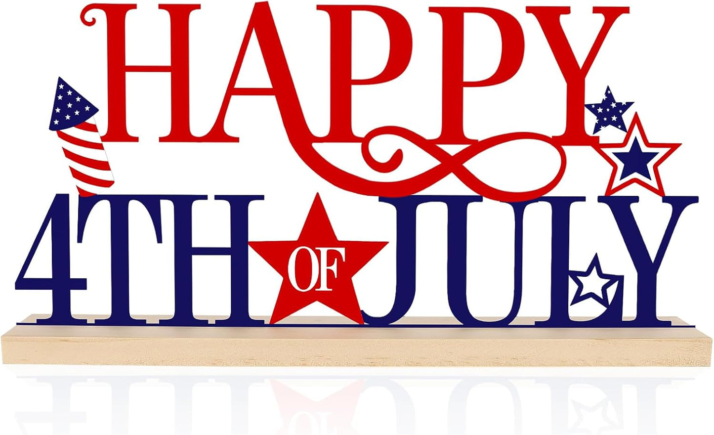 COCHIE Metal Happy 4th of July Sign, Red Blue and White Decorations for Home, Office, Shelf, Mantel, Indoor, Fouth of July Decoration, Patriotic Star Decor (Independence Day)