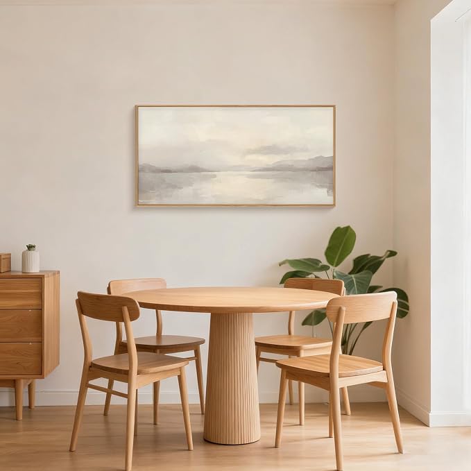 LHIUEM Large Abstract Neutral Beige Pastel Framed Canvas Wall Art,Modern Watercolor Lakes Wall Decor,Nature Mountain Minimalist Artwork for Living Room,Bedroom,Dining Room,Office -20"x40"x1