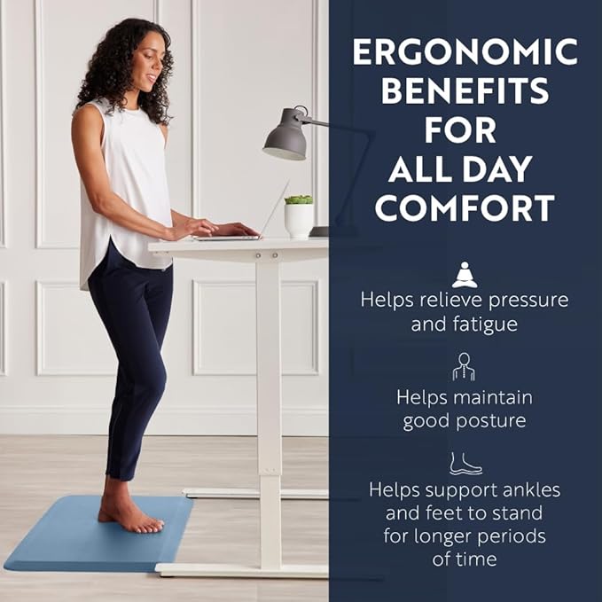 KANGAROO Anti Fatigue Mats for Kitchen Floor, 48x20, Reduce Foot, Knee Pressure, 3/4 Inch Thick Cushioned Ergonomic Mat, Waterproof Comfort Rug for Under Sinks, Standing Desk, Store Floors, Sky Blue
