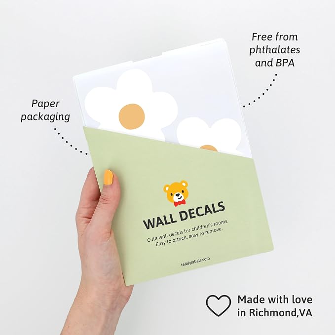 Removable Wall Decals for Kids Room – Peel and Stick Wall Stickers for Girls & Boys Bedroom, Playroom & Nursery – Easy to Apply Wall Decor - Daisy White Flowers Decals