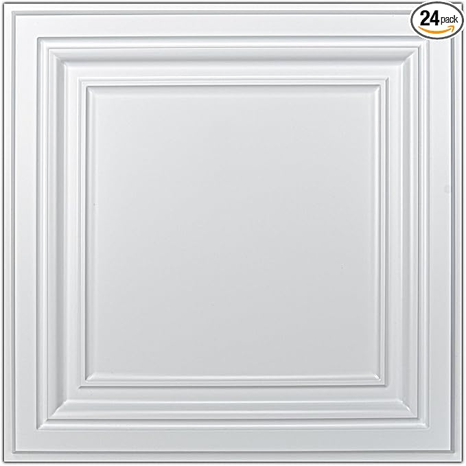 Art3d PVC Ceiling Tiles, 2'x2' Plastic Sheet in White (24-Pack)