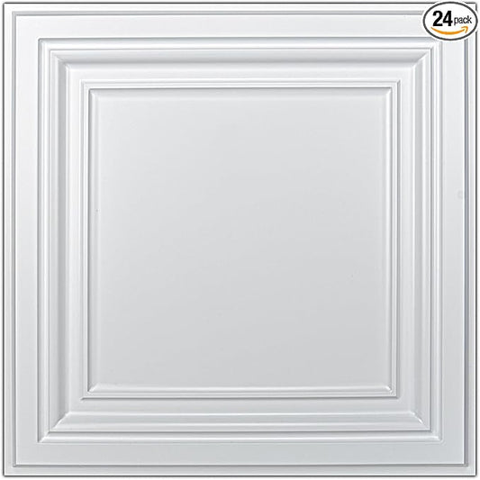 Art3d PVC Ceiling Tiles, 2'x2' Plastic Sheet in White (24-Pack)