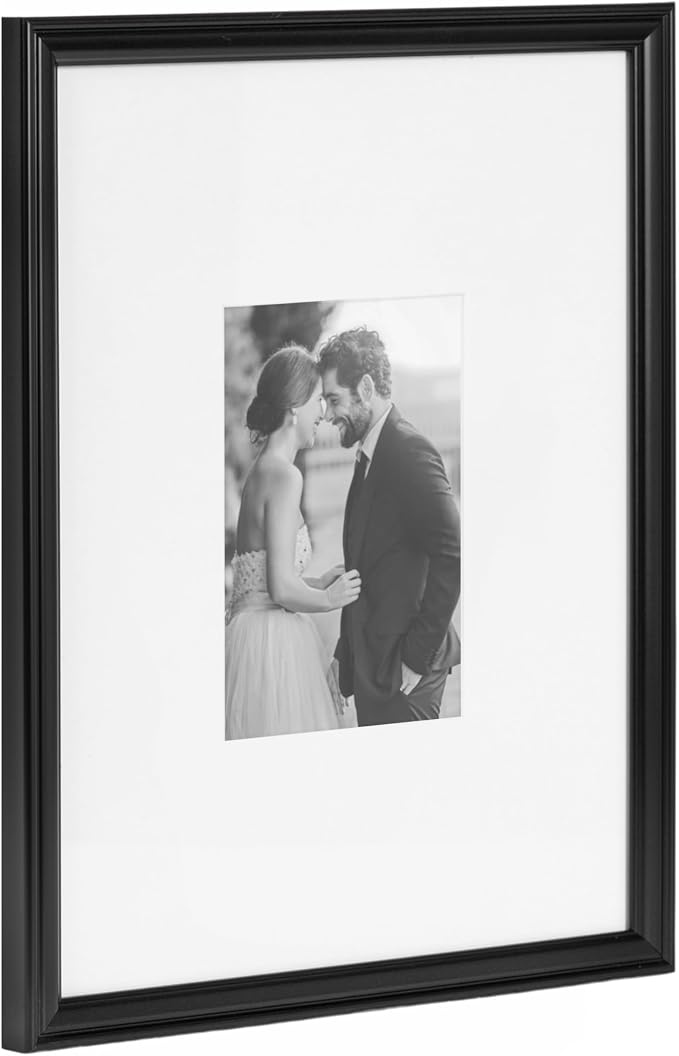 Kate and Laurel Adlynn Rectangle Picture Frame Set of 3; 11 x 14 matted to 5 x 7; Black; Modern Three-Piece Frame Set for Gallery Wall Frame Set in Living Room Wall Decor