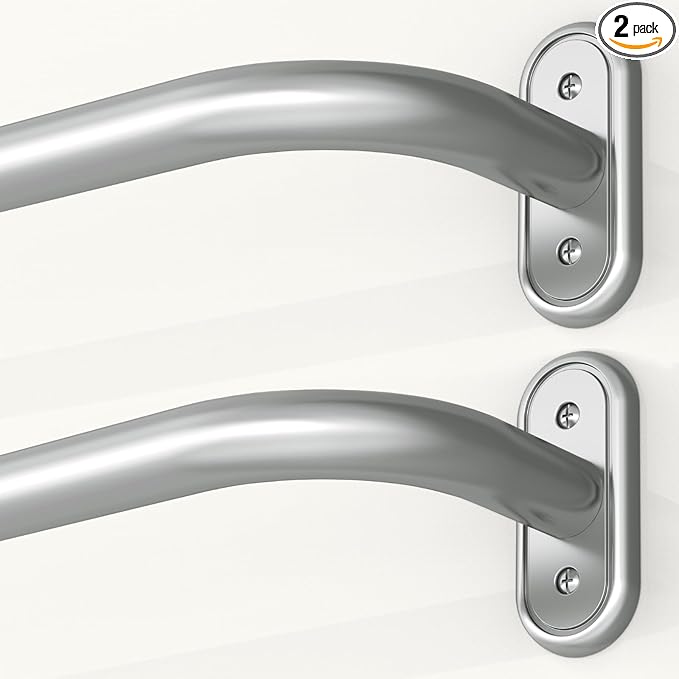 2 Pack Wrap Around Curtain Rods Silver, Blackout Heavy Duty Curtain Pole for Windows 48 to 84 Inch, 1" Decorative Room Darkening Curved Modern Drapery Rod (Silver/Unique Design/All Metal)
