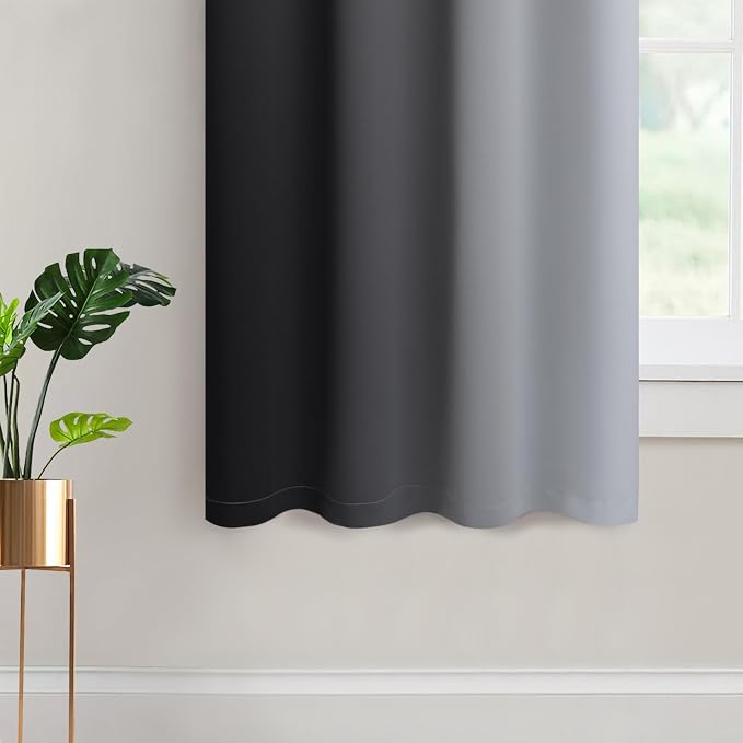 Yakamok Ombre Curtains Black and Greyish White for Living Room,52Wx54L | Room Darkening Curtains 54,Thermal Insulated Gradient Color Drape,Light Blocking Grommet Window Curtains for Bedroom,2 Panels