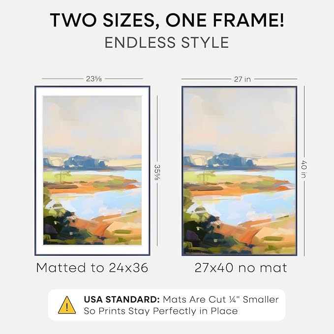 Homeforia 27x40 Poster Frame Navy Blue, High End Metal 27x40 Large Picture Frames with Mat 24x36 inch Photo, 27 x 40 Thin Frame Matted to 24 x 36 Print, 40x27 Frame, Tempered Glass, Wall Kit, Set of 1
