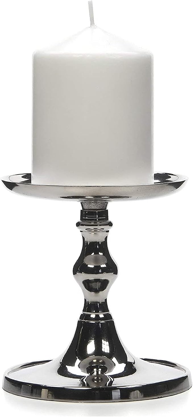 Hosley Aluminum Metal Decorative Pillar Candle Holder Silver Finish for Candles or Display, 5Inch High - Ideal for Weddings, Parties, Events, Home Decor, Gifts, Elegant