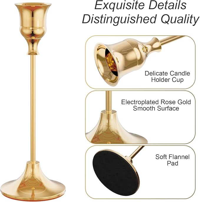 NLBTW Set of 12 French Gold Candle Holders for Taper, Vintage Candlestick Holder Decorative Metal Candle Sticks Home Decor Centerpieces for Table Mantel Festive Decorations
