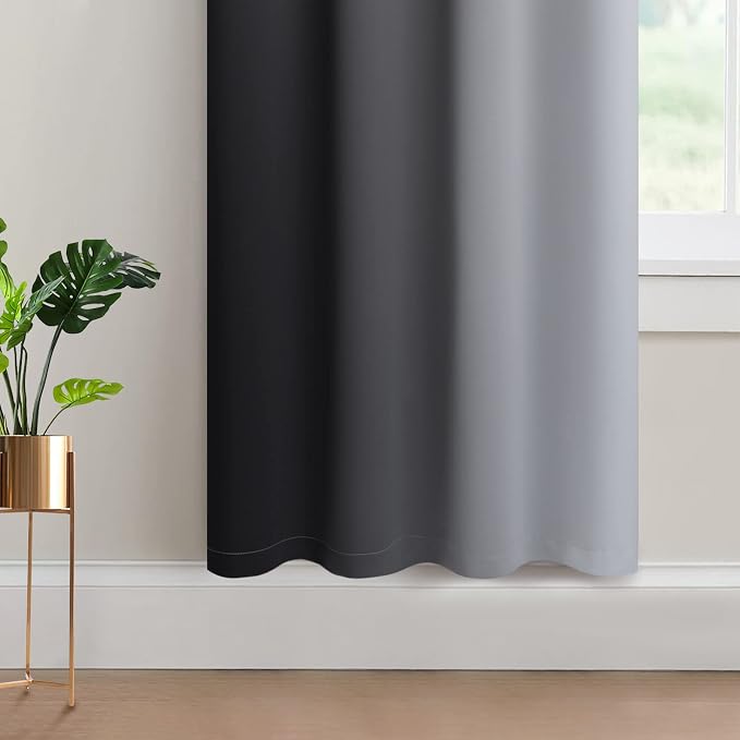 Yakamok Ombre Curtains Black and Greyish White for Living Room,52Wx72L | Room Darkening Curtains 72,Thermal Insulated Gradient Color Drape,Light Blocking Grommet Window Curtains for Bedroom,2 Panels