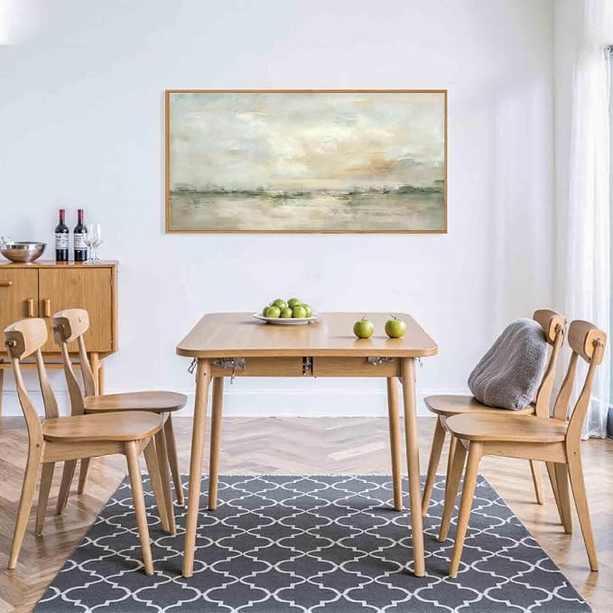 LHIUEM Large Abstract Green Gray Pastel Framed Canvas Wall Art,Neutral Landscape Wall Decor,Modern Watercolor Lake Artwork,Beige Textured Illustrations Art for Living Room,Bedroom,Office- 20"x40"x1