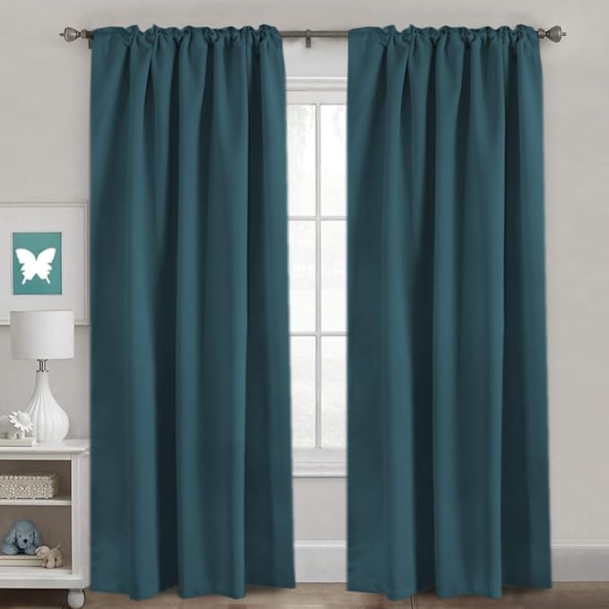 H.VERSAILTEX Blackout Curtains Thermal Insulated Window Treatment Panels Room Darkening Blackout Drapes for Living Room Back Tab/Rod Pocket Bedroom Draperies, 52 x 84 Inch, Dark Teal, 2 Panels