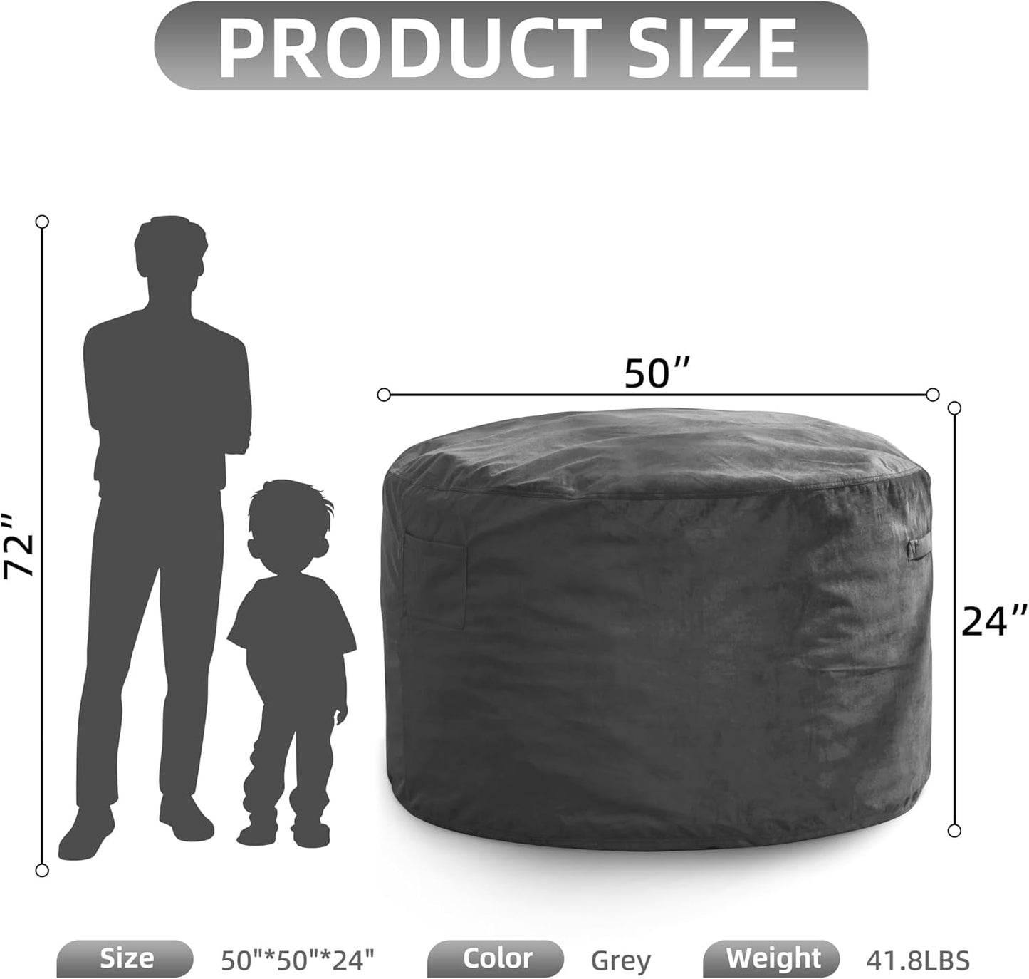 Hobestluk 5FT Bean Bag Chair Giant Bean Bag Chairs for Adults Large Bean Chairs with Removable Cover, Beanbag Chair with Filler, Adult Bean Bag Chairs for Living Room, Bedroom