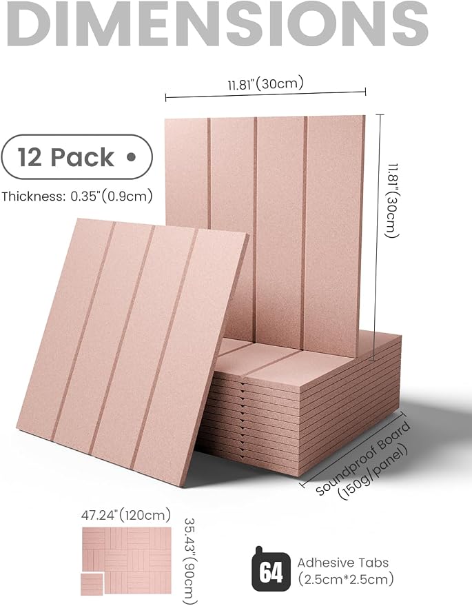 Fluxynara Felt Bulletin Board Tiles Large 48" x 36" Cork Board Alternative-12 Pack with 64 Adhesive Tabs, Thick Slat Wall Panels for Office Decor, Push Pin Board Wall Organizer Alternative -Pink