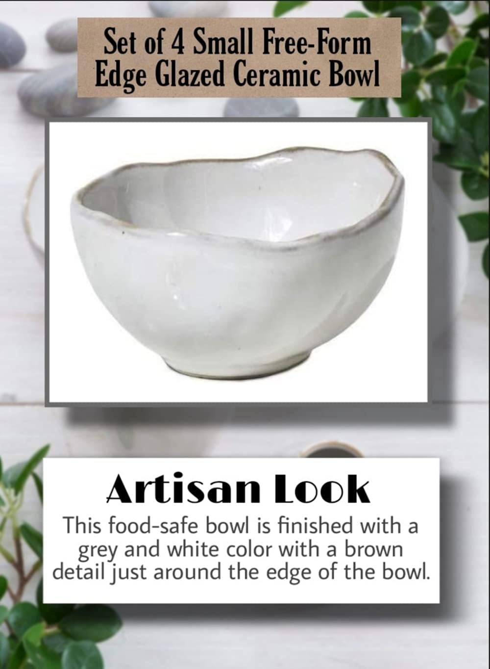 Serene Spaces Living Set of 4 Extra Small Free-Form Edge Glazed Ceramic Bowl, Centerpiece for Vintage Weddings, Events, Home Décor, Measures 4" Diameter, 2.25" Tall