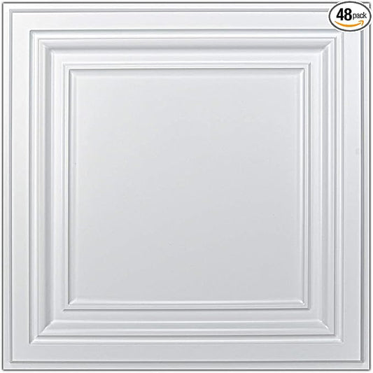 Art3d PVC Ceiling Tiles, 2'x2' Plastic Sheet in Pure White (48-Pack, Multi-Pack)