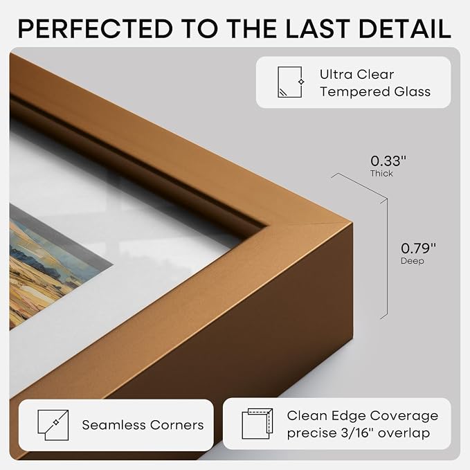 Homeforia 22.375x34 Bronze Puzzle Frame, High End Metal 22.375 x 34 Picture Frames without Mat, 34x22.375 Brass Poster Frames for Wall, 22.375by34 Puzzle Art Frames, Tempered Glass, Wall Kit, Set of 2