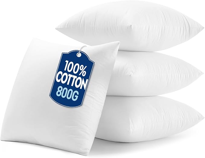 MIULEE 24x24 Inch Pillow Inserts Pack of 4-100% Cotton Cover | White Throw Pillow with 100% Virgin Microfiber for Bed Sofa Couch Living Room, All-Season Decorative Back Support