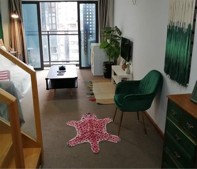 Pink Leopard Print Faux Cowhide Cheetah Fur Skin Carpet Non-Slip Animal Printed Area Rug Throw Rugs Floor Carpet for Door Mat Bedrooms Room Decor (3.3x2.95Ft)