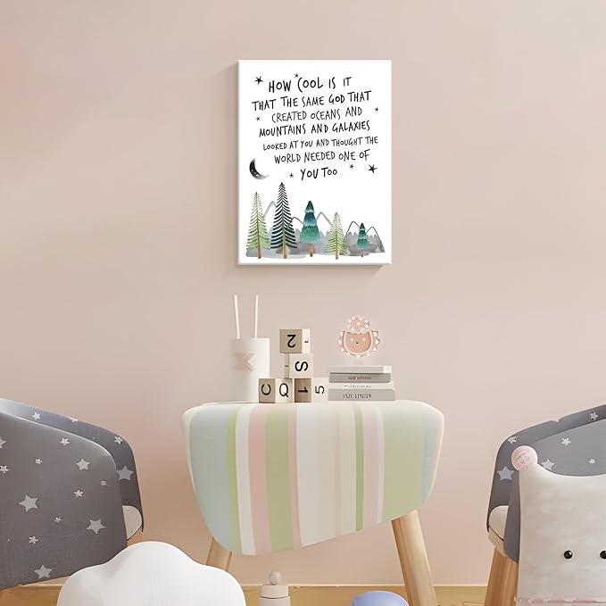Christian Nursery Wall Art Mountain Pictures Baby Boy Decor 16x24 Inch | Inspirational Religious Decor, Toddler Boy Room Decor, Faith Paintings, Christening Gifts for Boys