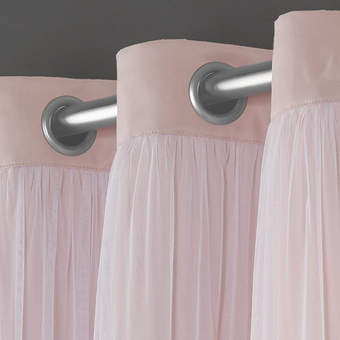 TOWN & COUNTRY LUXE Talia Double Layer Indoor Curtains, Sheer and Room Darkening Blackout, Grommet Top, Energy Efficient, 2-Pack Set, 52"x96", Rose Blush