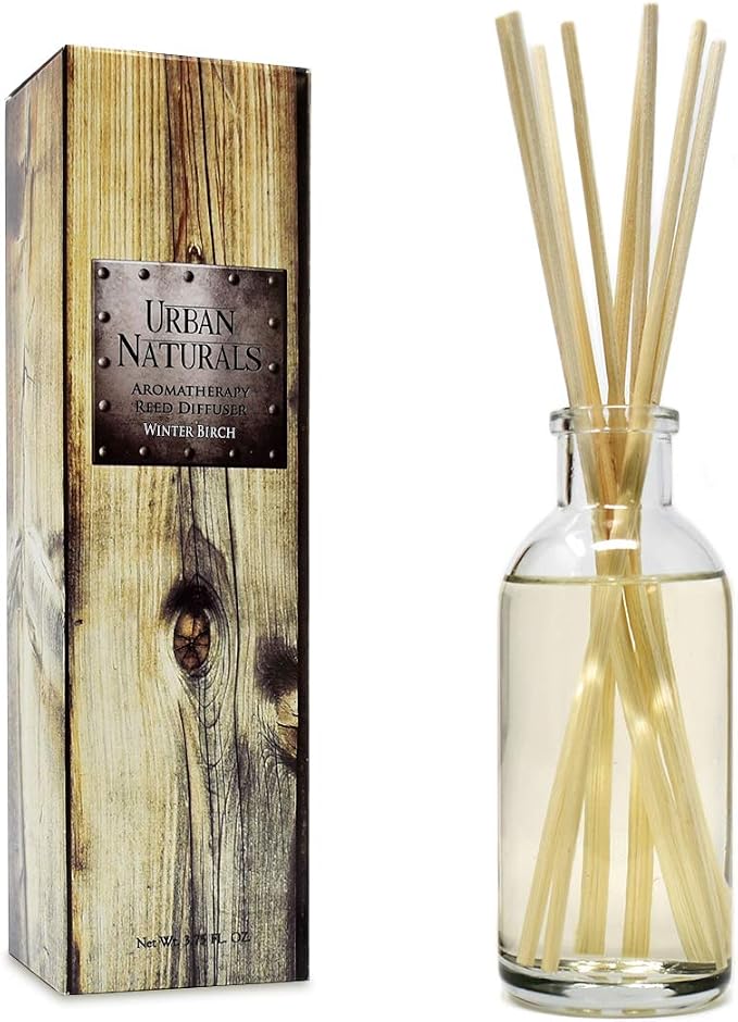 Urban Naturals Reed Diffuser Set, Winter Birch - Bathroom Shelf Décor | Birch Wood & Balsam Scented Oil with Bamboo Reed Sticks, Great Holiday Home Fragrance Air Freshener for the Living Room
