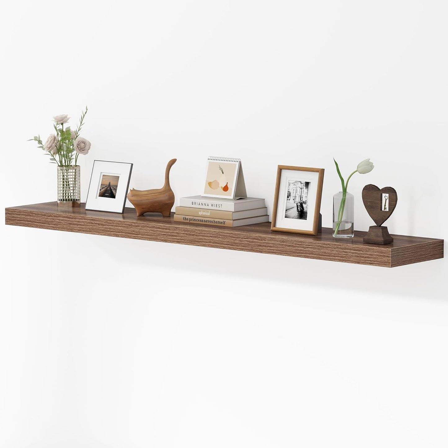 Dreamland 55 Inches Floating Shelves for Wall, 9.3" Deep Long Floating Shelves Set of 1, Large Display & Storage Shelf, Wall Shelf for Bathroom Bedroom Living Room Kitchen Office, Walnut