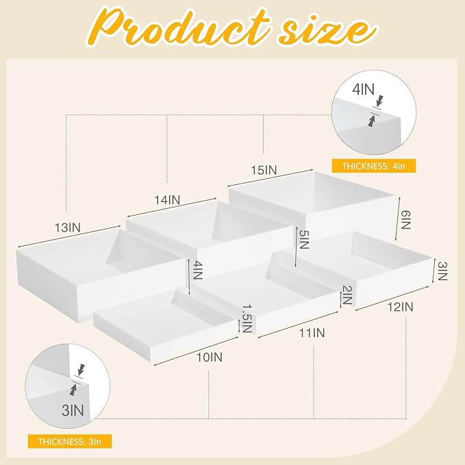Geelin 6 Pack Acrylic Risers for Display Acrylic Cube Boxes Risers Display Stands with Hollow Bottoms Decorative Stand for Jewelry Candy Table Decor 6 Sizes(White,10 to 15 Inch,Square)