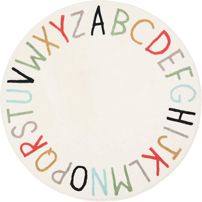 Topotdor Rainbow Round Kids Play Rug Alphabet Nursery Area Rug Extra Large Soft Crawling Play Mat for Children Toddlers Bedroom (96 inch, Multi Color)