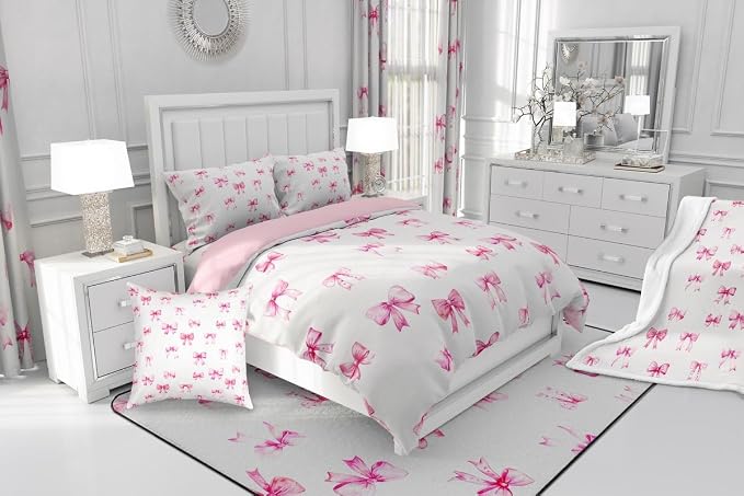Feelyou Pink Girls Bow Room Darkening Blackout Curtain Boys Girls (2 Panels, 42 x 90 Inch) Bow Curtains for Bedroom Living Room Cute Bowknot Blackout Curtains Kawaii Window Treatments