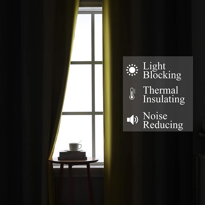 Ombre Gray and Yellow Blackout Curtains 63 Inch Length 2 panels, Full Room Darkening Curtains for Kids Room, Grommet Thermal Insulated Gradient Drapes, Light Blocking Curtains for Bedroom, 52x63 Inch