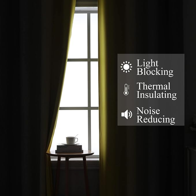 Estelar Textiler Yellow and Grey Blackout Curtains 108 Inches Long, Thermal Insulated Drapes for Bedroom, Full Light Blocking Energy Saving Long Curtains for Living Room, 52Wx108L, 2 Panels