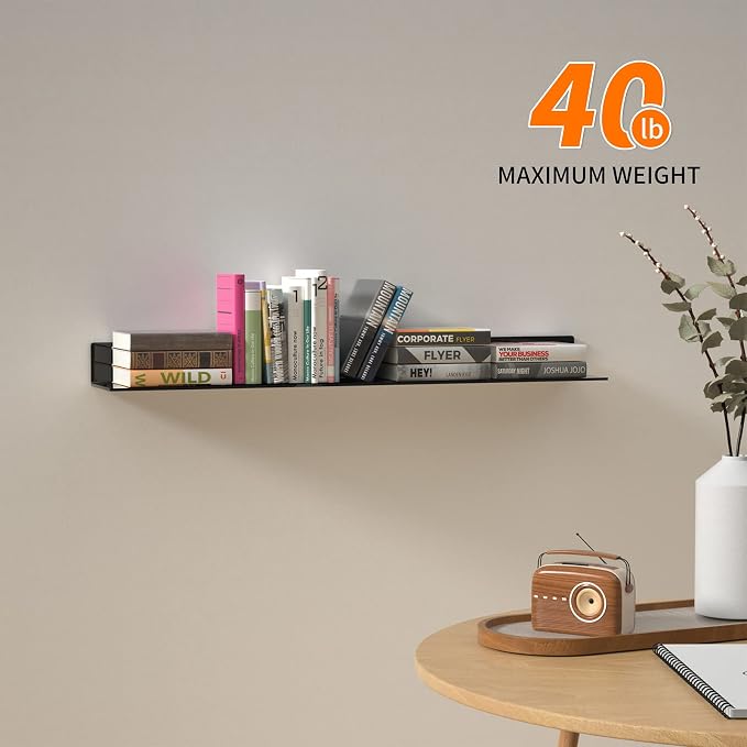 Sezanrpt 36 Inches Acrylic Wall Shelves 2 Pack, Floating Shelf for Wall Mounting, Acrylic Display Ledges for Funko Pop Figures, Home Décor, Living Room, Gaming Room, Plants(36 inch, Black)