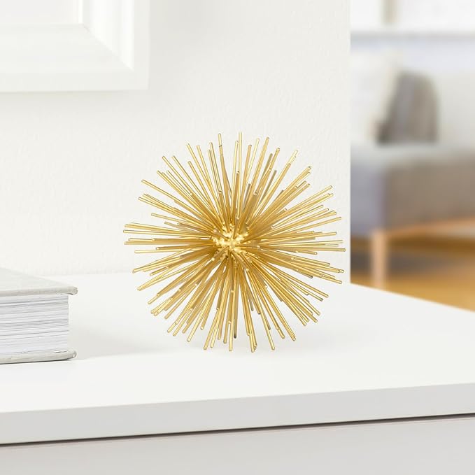 Torre & Tagus Gold Starburst Sphere Decor & Metal Spike Ball, 4 Inch | Adds sculptural gold texture to shelves, coffee tables, mantels, bowls, and consoles