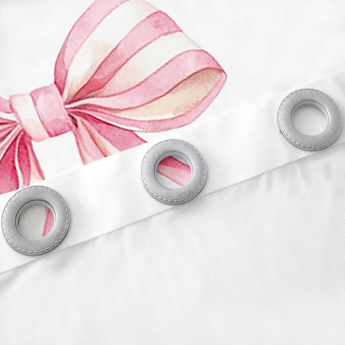 Erosebridal Kawaii Bow Window Curtain Pink White Strip Bow Curtain Cute Ribbon Bowknot Window Treatments Pink Bows Curtains & Drapes 38" Wx45 L for Kids Girls Bedroom Decor