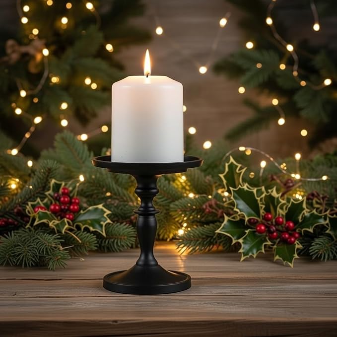 Hosley Aluminum Metal Decorative Pillar Candle Holder Black Finish Set of 4 for Candles or Display, 4.75” High - Ideal for Weddings, Parties, Events, Home Decor, Gifts, Elegant
