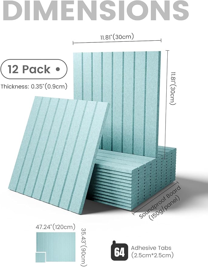 Fluxynara Large Felt Bulletin Board 48" x 36" Cork Board Alternative-12 Pack with 64 Safe Removable Adhesive Tabs, Cork Boards for Walls Felt Board for Home Office Classroom Pin Board-Teal Blue
