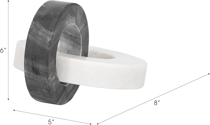 Home Decor and Bathroom Decor Marble Double Ring – Modern Shelf Sculpture and Office Accents for Room Styling – Coffee Table Ornaments and Living Room Decor Statues Design – 6", White & Black
