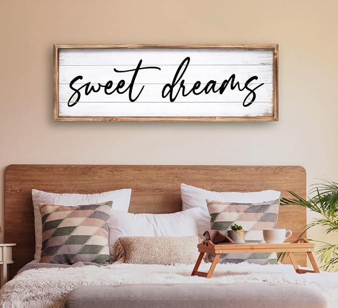 Sweet Dreams Wall Decor Above Bed 42''×15'' Large Bedroom Wall Sign Farmhouse Bedroom Sign Wood Framed Guest Room Decor Master Bedroom Wall Decoration