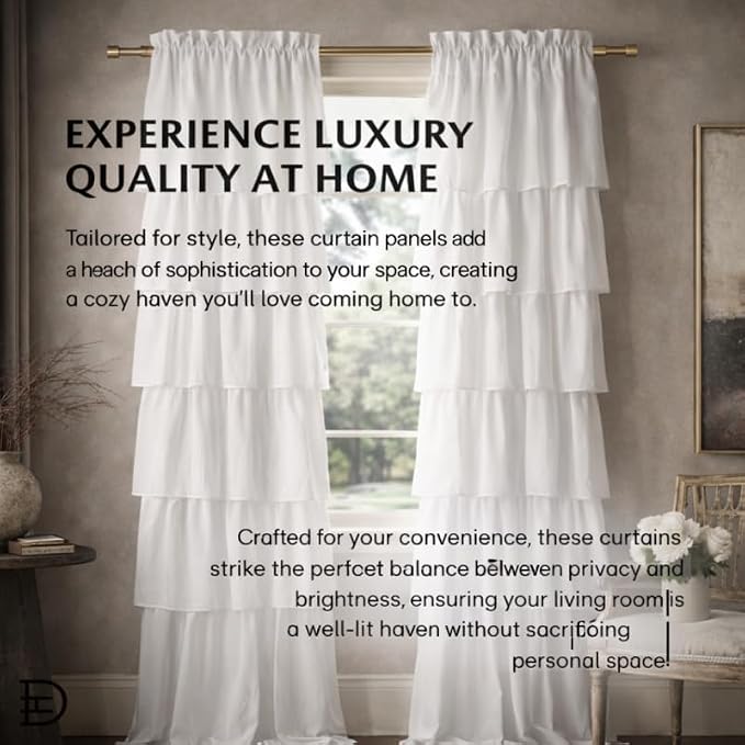 Dainty Home Pleated Layer Curtains for Living Room and Bedroom White 84" x 40" Set of 2 Rod Pocket Header Curtains Long Curtain Panel Window Curtains