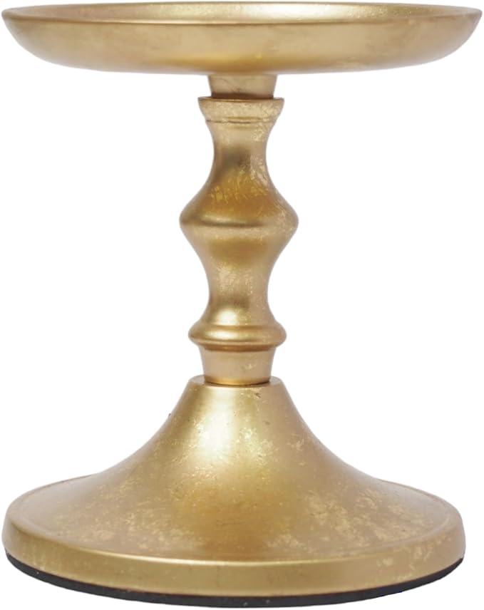 Hosley Aluminum Metal Decorative Pillar Candle Holder Gold Finish for Candles or Display, 5Inch High - Ideal for Weddings, Parties, Events, Home Decor, Gifts, Elegant