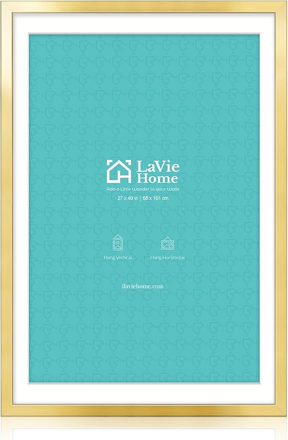 LaVie Home 27x40 Picture Frame Gold Poster Frame,Display Pictures 24x36 with Mat or 27x40 Without Mat, Frame and Polished Plexiglass, Horizontal and Vertical Format of The Walls