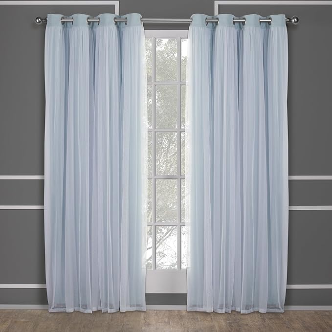TOWN & COUNTRY LUXE Talia Double Layer Indoor Curtains, Sheer and Room Darkening Blackout, Grommet Top, Energy Efficient, 2-Pack Set, 52"x96", Aqua
