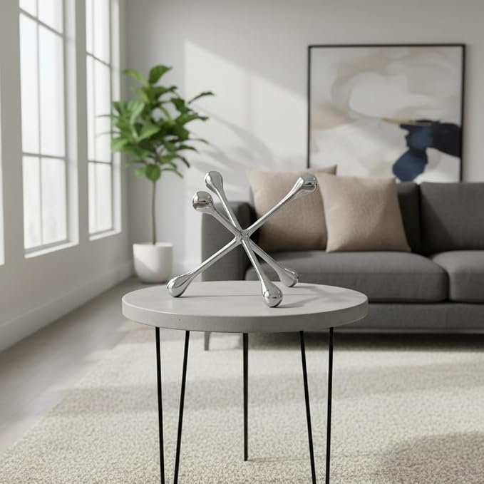 Cantillo Cast Aluminum Jack Sculpture – Modern Decorative Accent for Coffee Table, Bookshelf & Console – Mirror Polished Silver Finish – Contemporary Home Décor – Available in 3 Sizes
