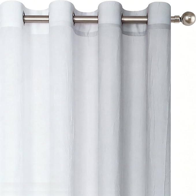 Purainbow Ombre Sheer Curtains Grey 54 Inches Length for Bedroom Living Room, Chiffon Crinkle Semi Sheer Short Curtain Panels Light Filtering Not See Through for Laundry Room, Grommet Top, 52" W