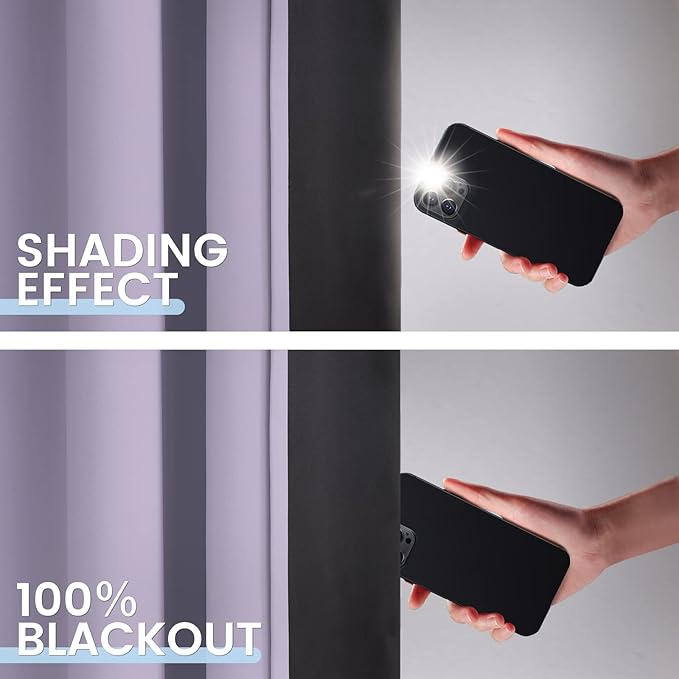 SimpleHome 100% Blackout Curtains for Bedroom,Thermal Insulated Grommet Window Drapes Room Darkening Lilac Curtains for Living Room with Black Back,42 x 84 Inch,2 Panels