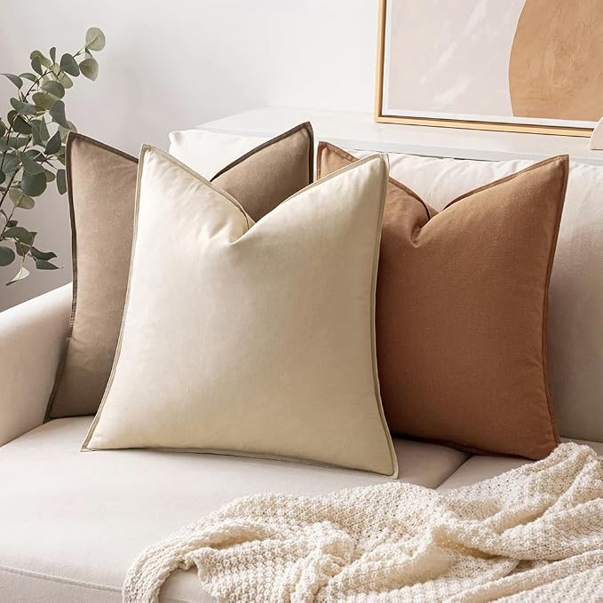 MIULEE Pack of 2 Decorative Linen Pillow Covers 20x20 Inch Brown | Spring Boho Farmhouse Modern Soft Accent Throw Pillows Neutral Cushion Covers for Sofa Couch Bed Living Room Home Decor